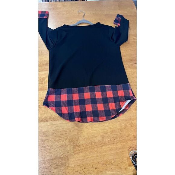 MERRY EVERYTHING HAPPY ALWAYS CHRISTMAS SWEATSHIRT BLACK BUFFALO PLAID SZ M - Picture 7 of 7